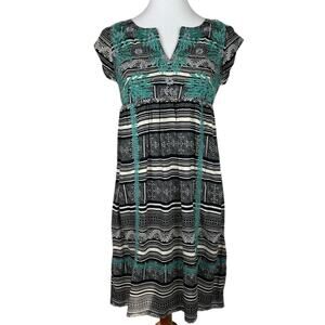 CTS Black & White Embroidered Aztec Print Shift Dress with Palm Print Size S